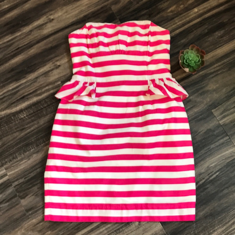 Lily. Pulitzer peplum striped- hot pink and white